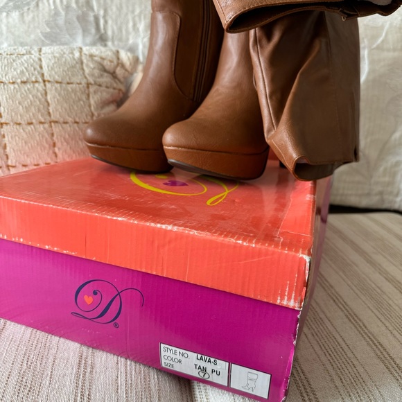 NEW A’Gaci Cognac/Tan High Heels Under the Knee Boots Size 7 - Picture 2 of 8
